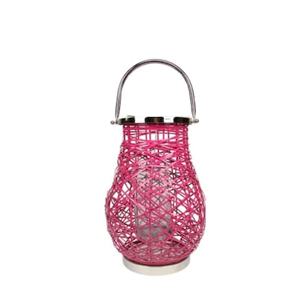 Northlight Seasonal Modern Fuschia Pink Decorative Woven Iron Pillar Candle Lantern with Glass Hurricane 31580087